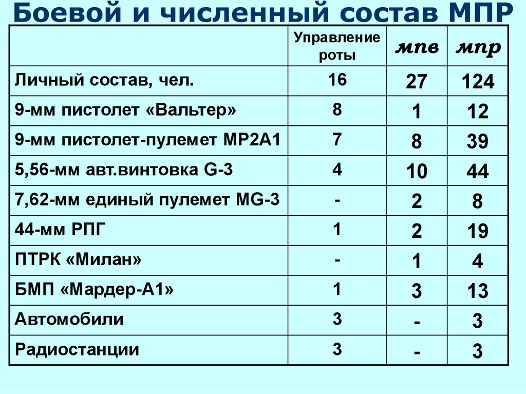 Боевой и численный состав образец