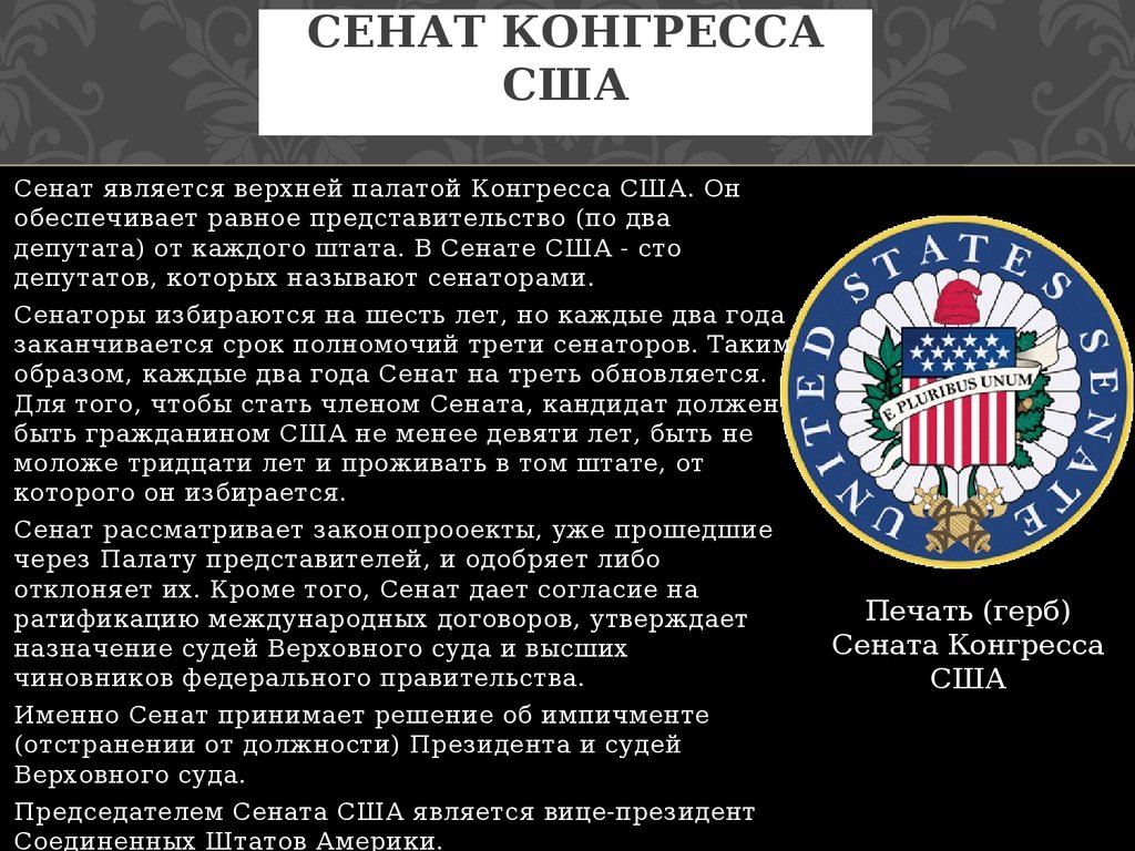 Схема конгресса сша