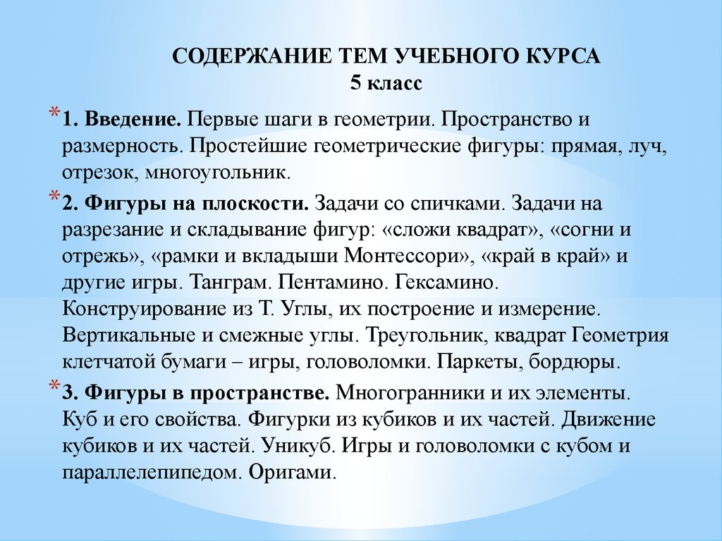 Содержание тем