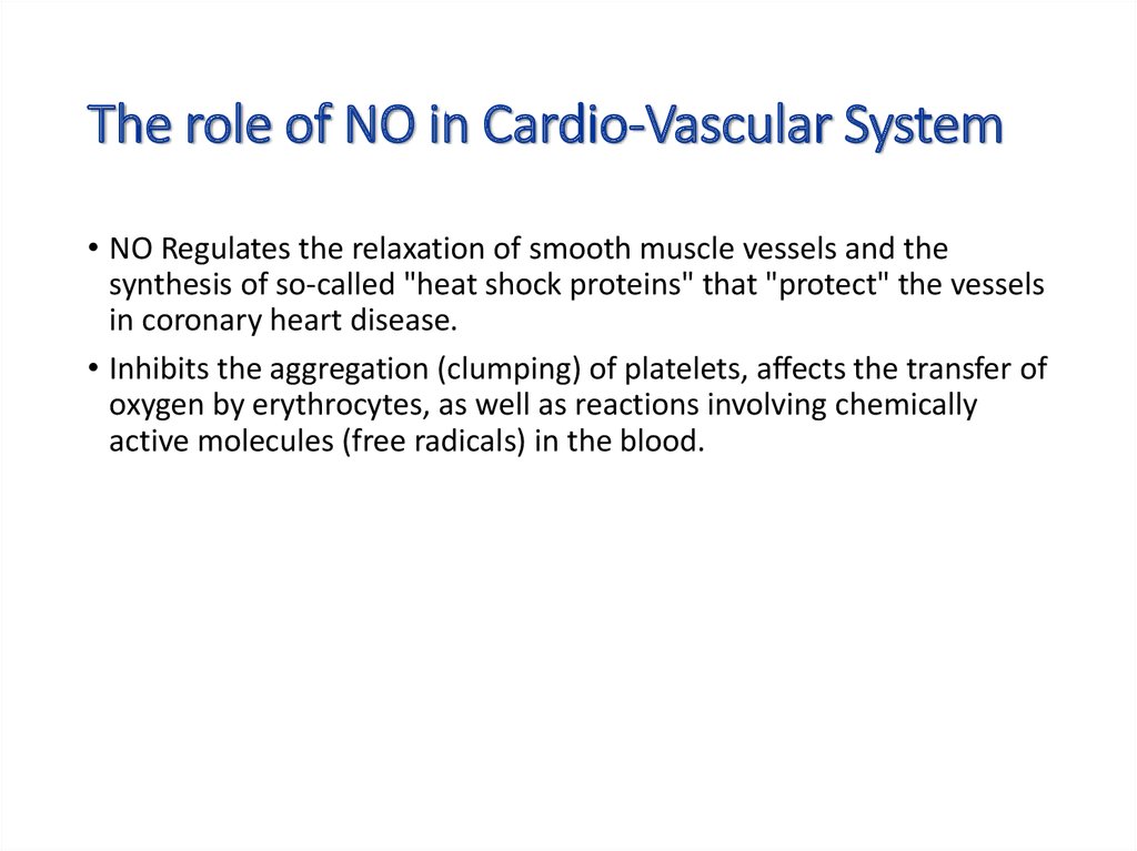 The role of NO in Cardio-Vascular System