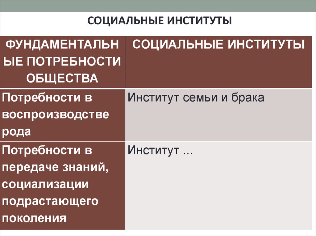 4 социальных института общества. Социальные институты и общественные потребности. Потребности в передаче знаний социализации. Потребности в передаче знаний институт. Потребности в передаче знаний, социализации подрастающего поколения.