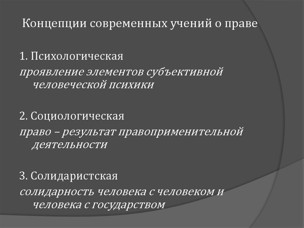 Современные доктрины. Солидаристская концепция соотношения государства и личности. Доктрина о современности.