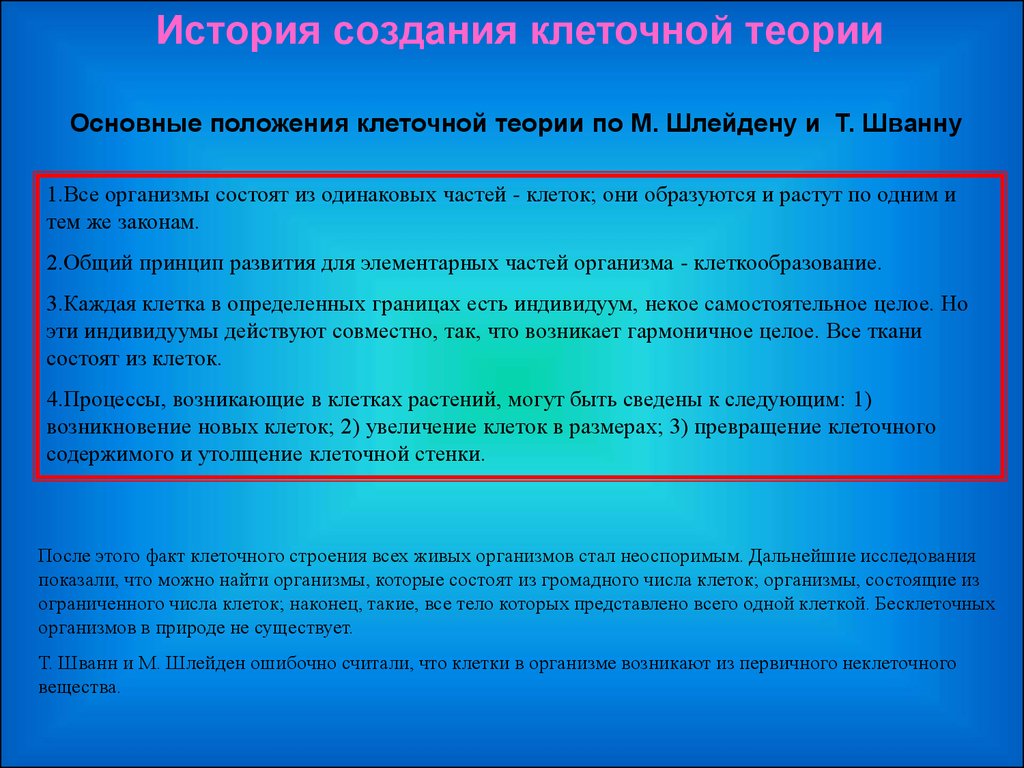 Теория 1 клетках. Общий принцип развития для элементарных частей организма. История создания клеточной теории. 4 Положения клеточной теории.