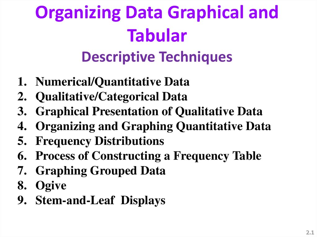 Organizing Data Graphical and Tabular Descriptive Techniques