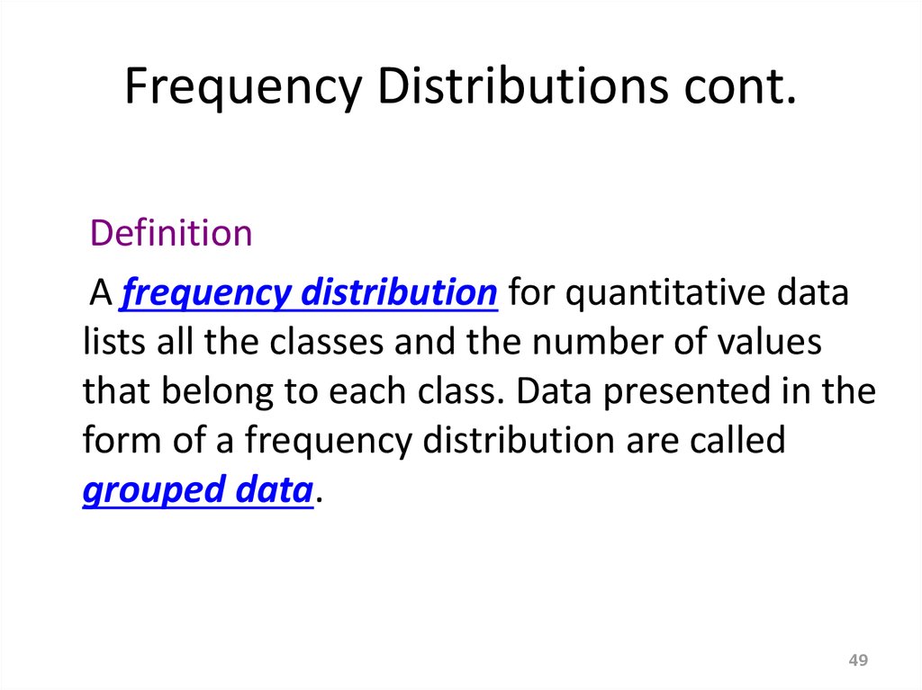 Frequency Distributions cont.