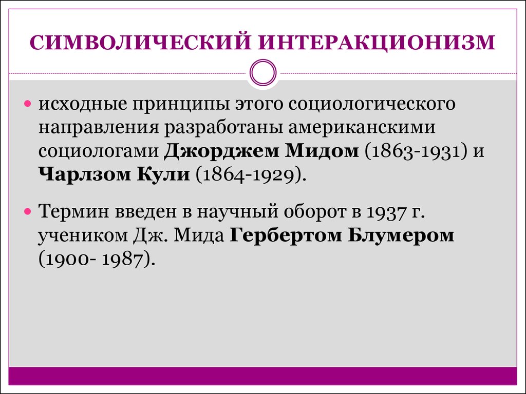 Исходный принцип. Символический интеракционизм Дж МИДА кратко. Символический интеракционизм МИД кули Блумер. Интеракционистская теория Дж. МИДА. Представители символического интеракционизма в социологии.