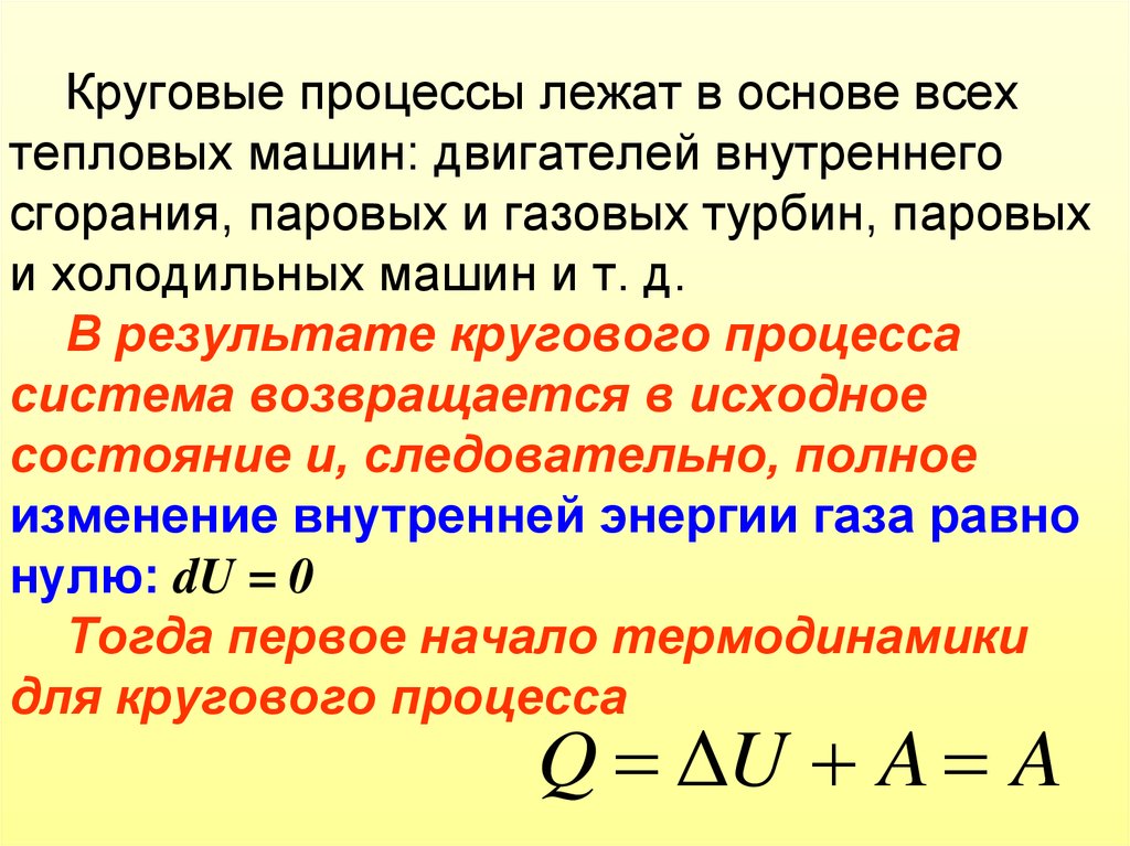 Работа совершенная двигателем внутреннего. Изменение внутренней энергии при круговом процессе равна. Круговые тепловые процессы. Круговые процессы тепловые машины. Круговые термодинамические процессы тепловых двигателей.