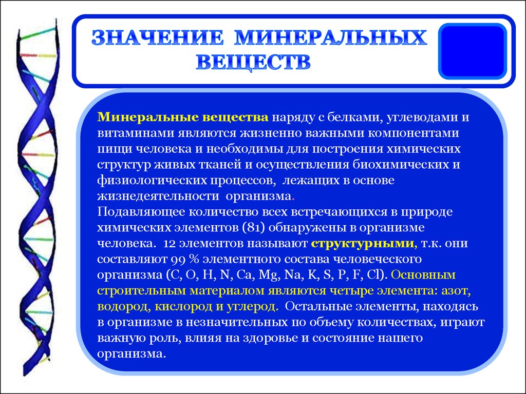 Роль минеральных веществ в организме человека презентация