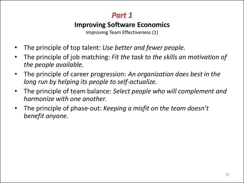 Part 1 Improving Software Economics Improving Team Effectiveness (1)