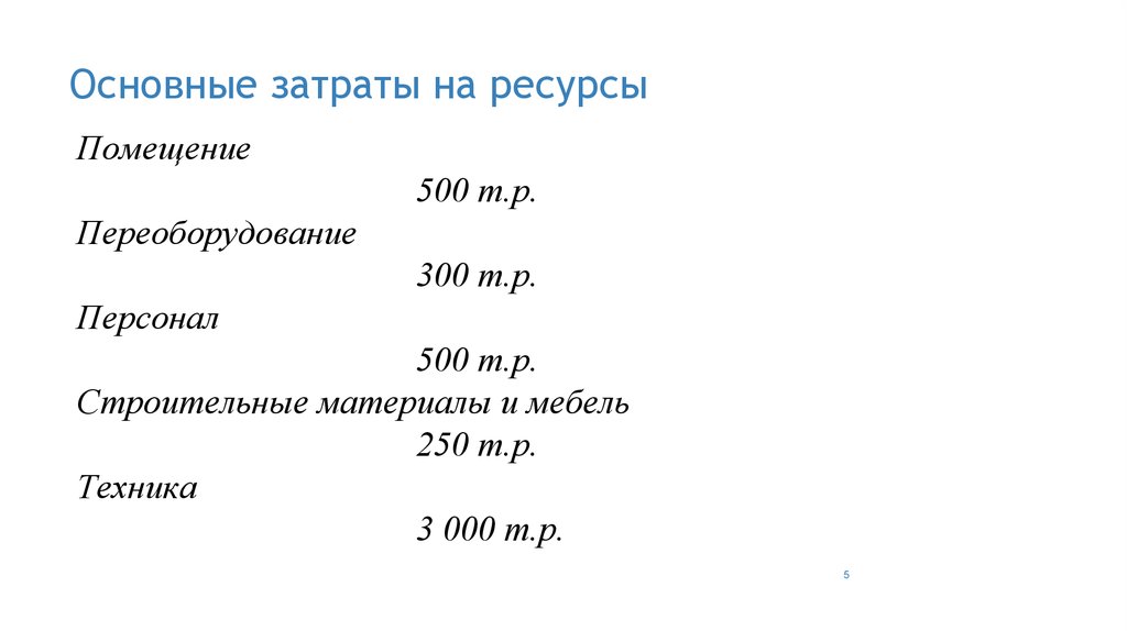 Основные затраты проекта