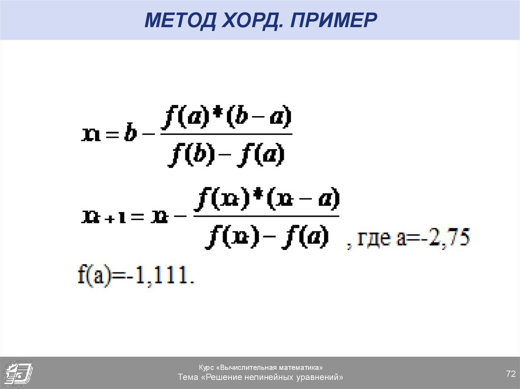 Метод хорд блок схема