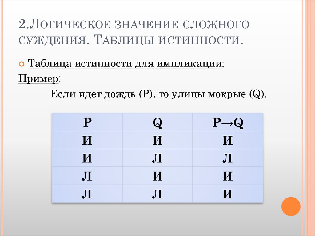 Логическое значение 1. Таблица истинности сложных суждений логика. Таблица истинности для 4 значений. Импликативное суждение таблица истинности. Логическая форма сложных суждений.