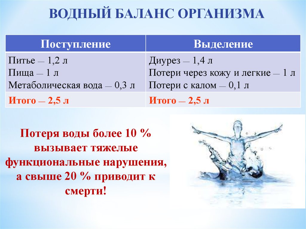 Потери воды человеком. Нормальные показатели водного баланса. Нормы водного баланса человека. Водный баланс в организме. Норма водного баланса в организме человека.