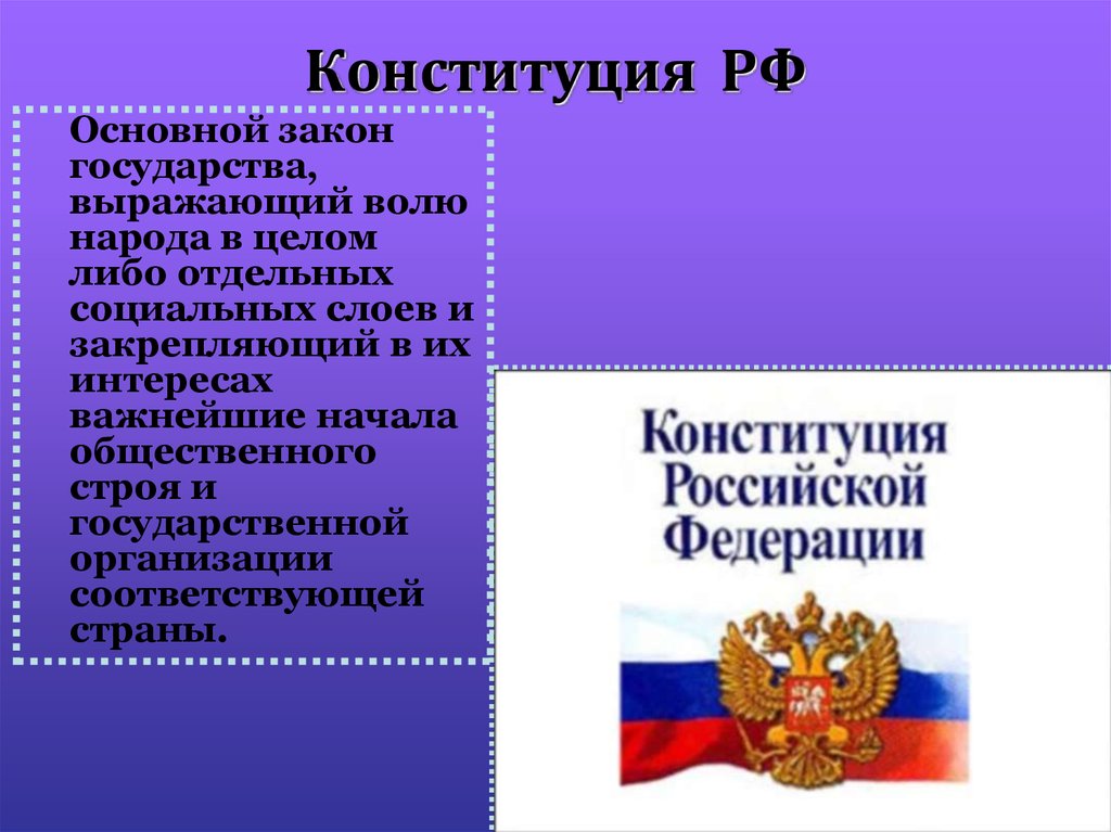 Конституция РФ выражает волю. Конституция РФ основной закон государства. Основные тезисы Конституции.