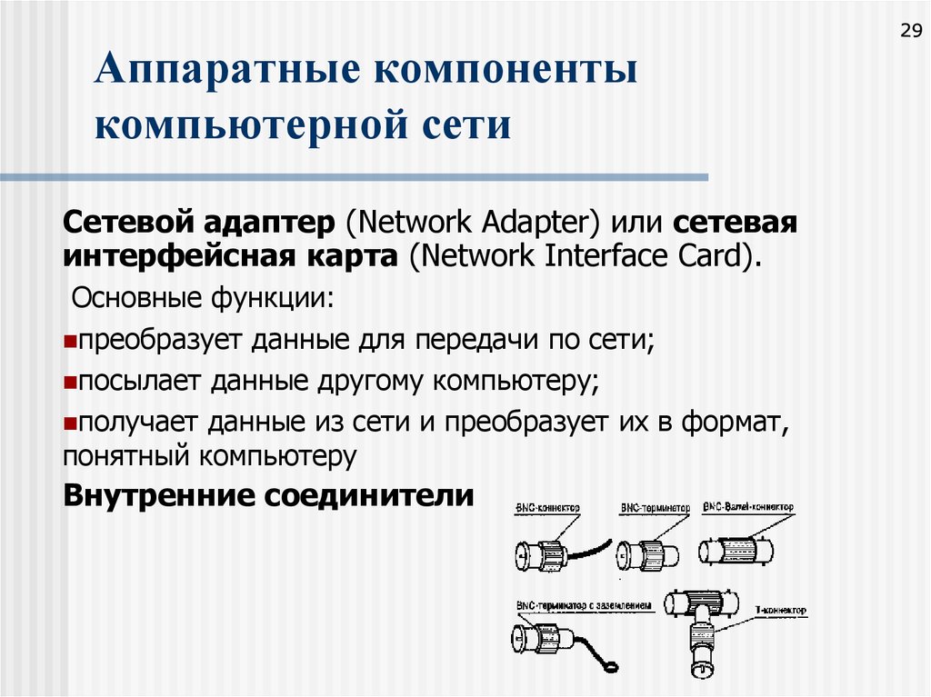 Обеспечение компьютерной сети. Аппаратные компоненты компьютерных сетей. Основные Аппаратные компоненты компьютерных сетей. Их Назначение.. Программные компоненты компьютерной сети. Перечислите основные Аппаратные компоненты компьютерных сетей.