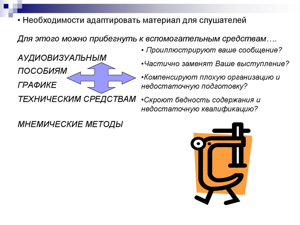 Организовать недостаточно. Адаптирование материала. Адаптировать.