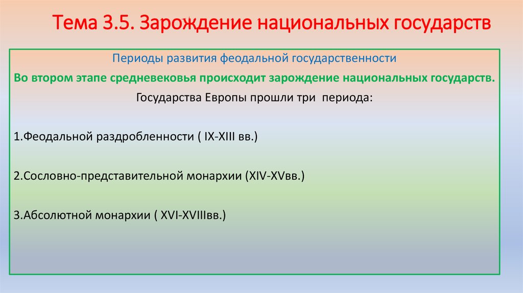 Формирование национальных государств. Зарождение национальных государств. Формирование национальных государств в Европе. Возникновение национальных государств. Зарождение национальных государств конспект краткий.