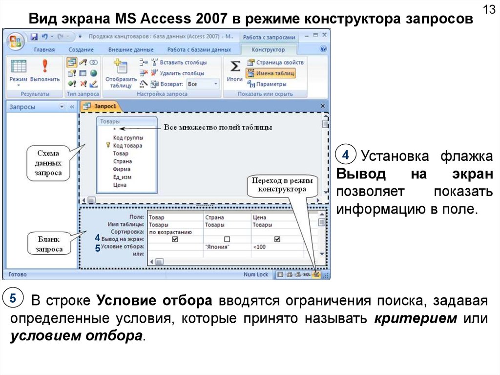 Access вывод. Режим запроса в access. Запрос в режиме конструктора в access. Режимы вывода данных в access. Условия отбора в аксесс.