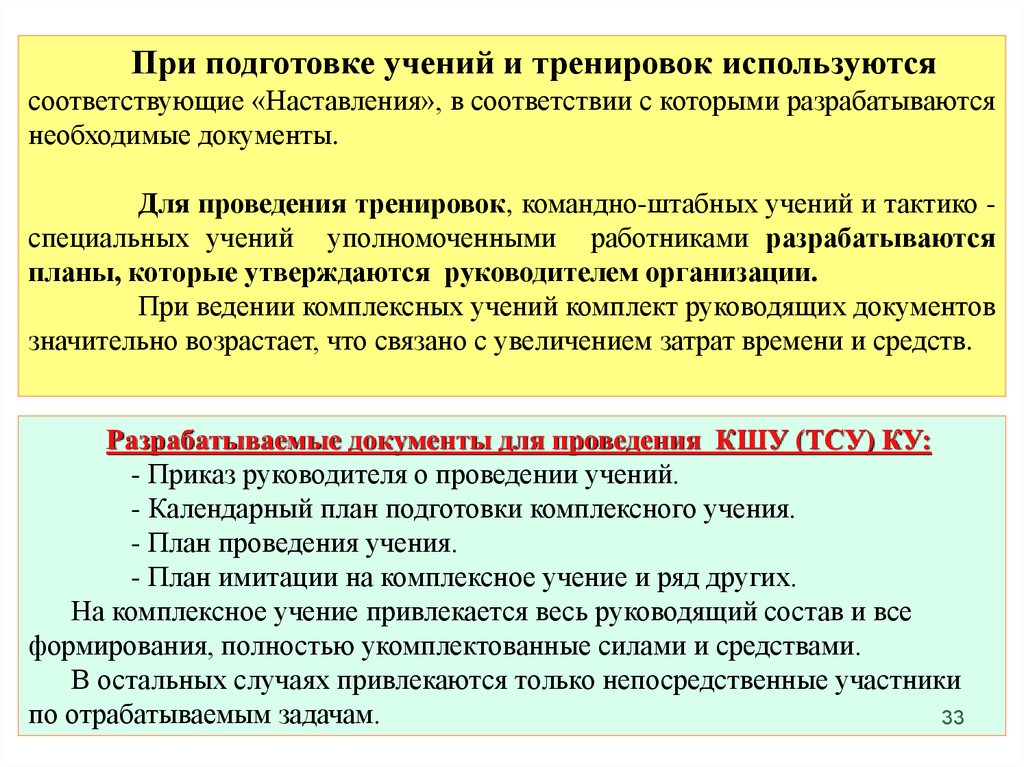 Проведение учений и тренировок по чс. Проведение учений и тренировок. Виды учений и тренировок. Организация, подготовка и проведение комплексных учений. Комплексные учения это.