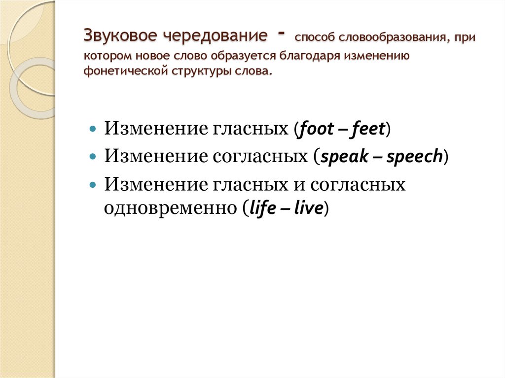 Благодаря изменению. Усечение в английском языке. Метод чередования. Звуковое словообразование. Усечение звукового состава производящей основы.