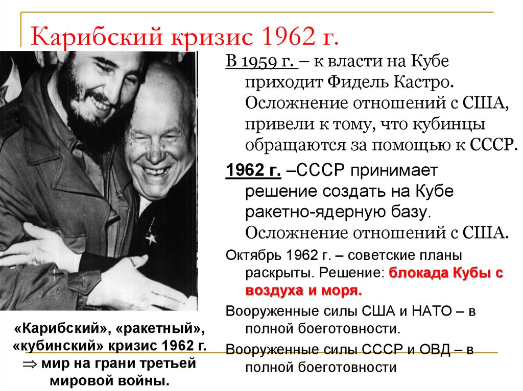 Карибский кризис 1962 года презентация