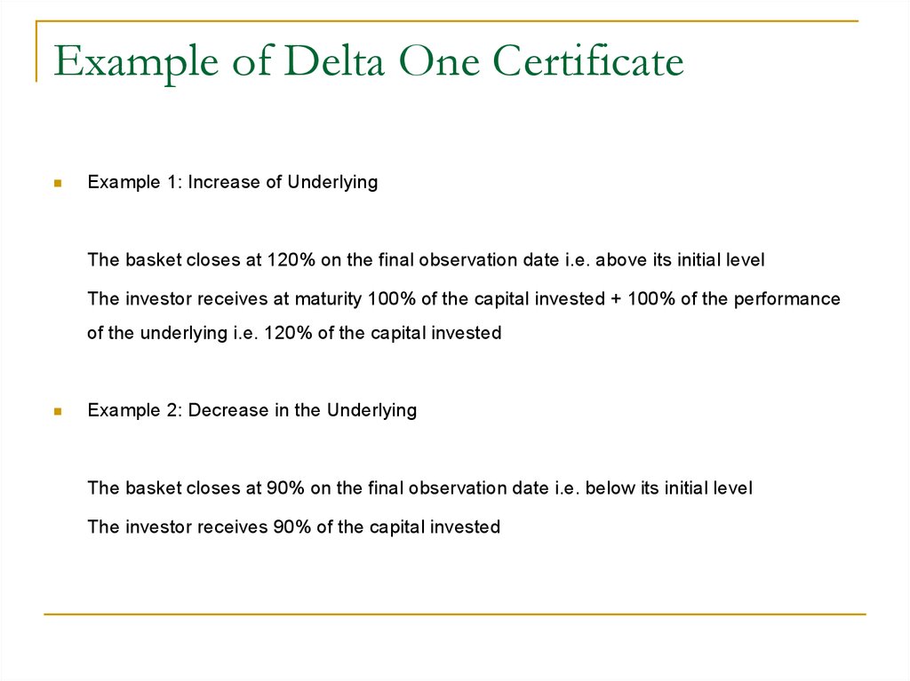 Example of Delta One Certificate
