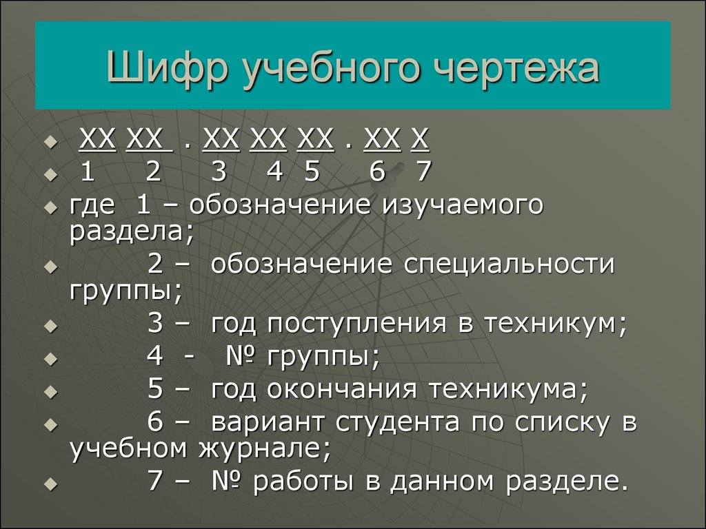 Обозначение проекта шифр