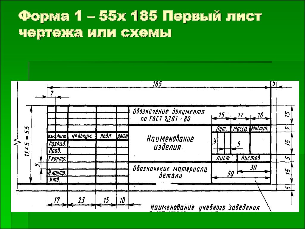 Форма 1 – 55х 185 Первый лист чертежа или схемы
