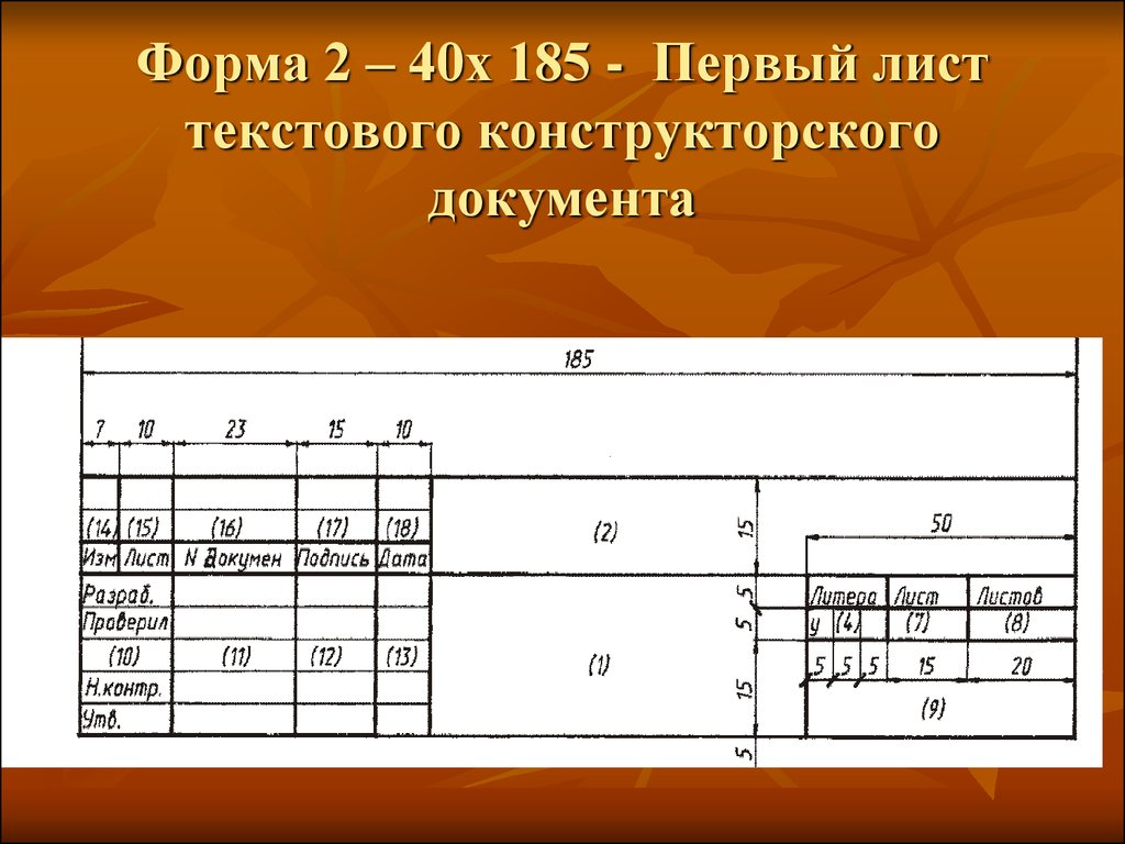 Форма 40. Первый лист текстового конструкторского документа. Основные сведения по оформлению чертежей. Основная надпись 40 на 185. Основные сведения по теме оформление чертежей.