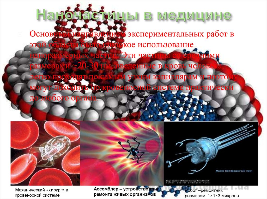 Нанотехнологии в медицине. Ассемблеры в нанотехнологиях. Механический хирург в кровеносной системе. Магнитные нанороботы в медицине. Экспериментальный нанотехнология.