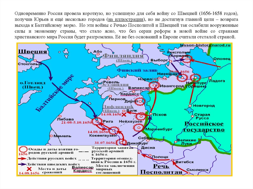 Борьба со швецией 7 класс история. Цели России в войне со Швецией в 1656.