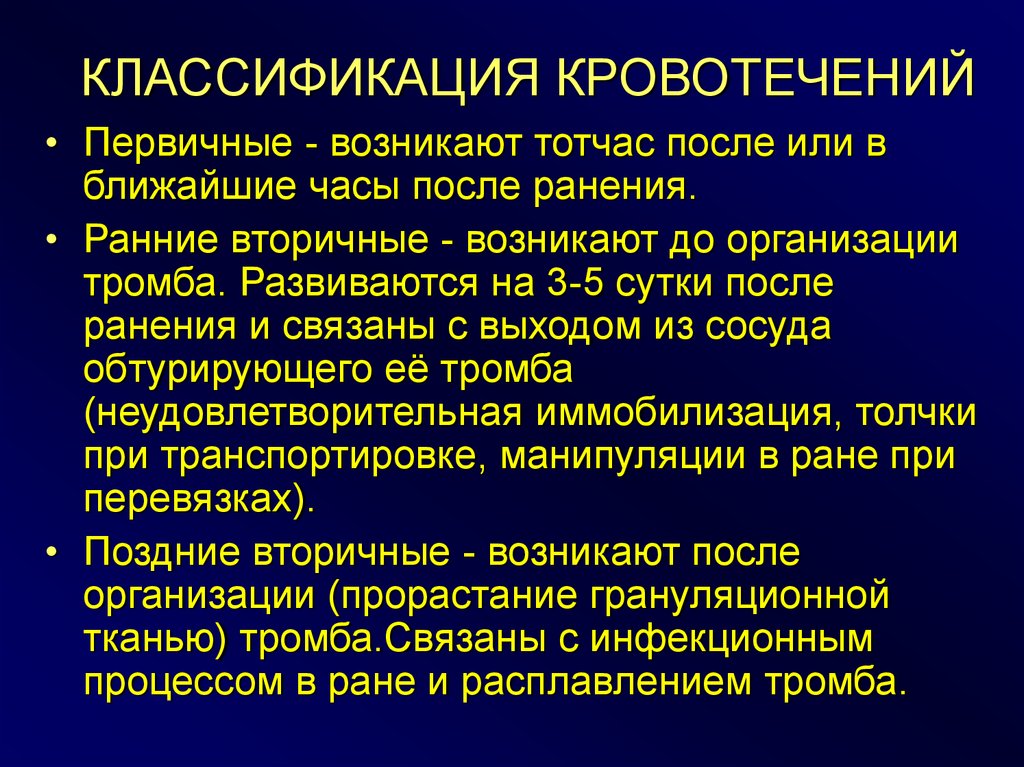 Кровотечение классификация