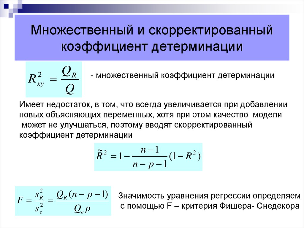 Коэффициент детерминации модели. Коэффициент детерминации при регрессии. Формула расчета коэффициента детерминации имеет вид. Множественный коэффициент детерминации формула. Формуле нормированный коэффициент детерминации.