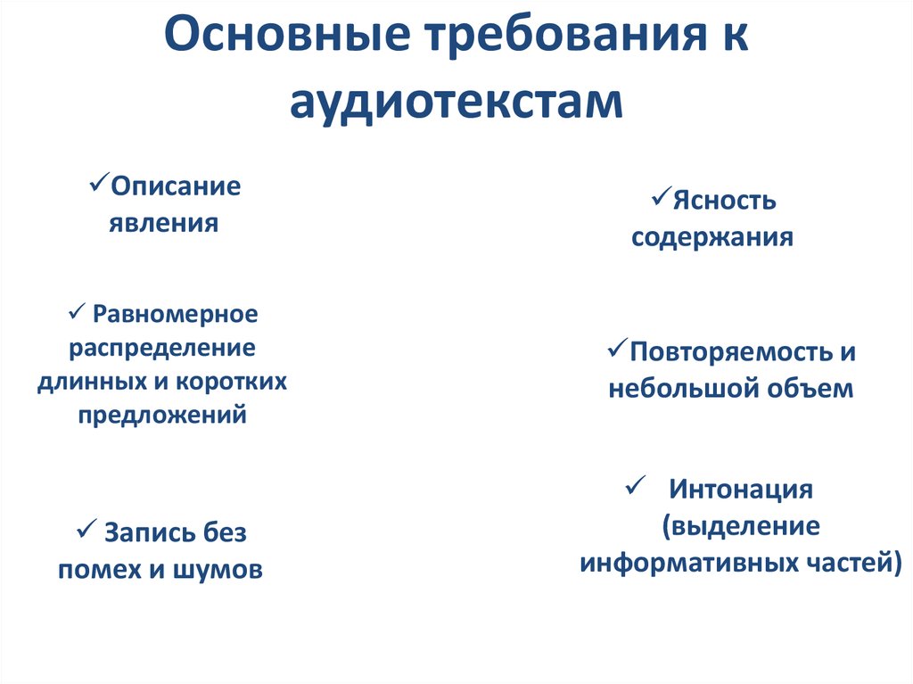Основные требования к аудиотекстам