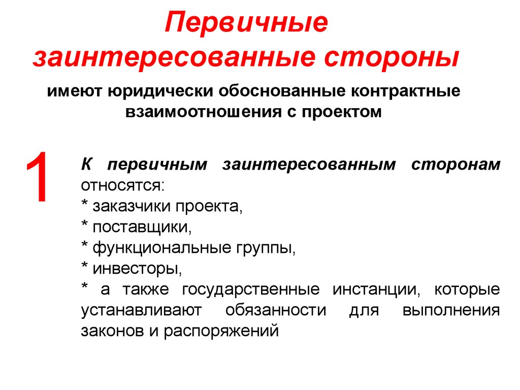 Юридически обоснованный. Первичные стейкхолдеры. Кто относится к заинтересованным сторонам проекта?. Первичная для проекта.