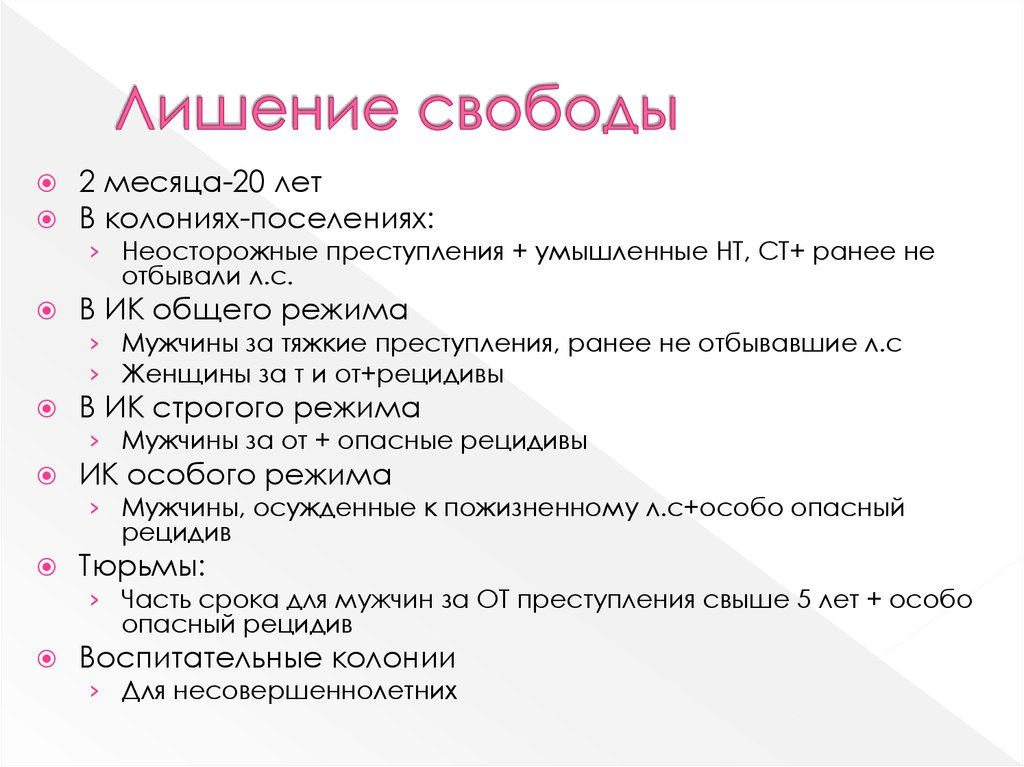 Лишение свободы на определенный срок уголовное право