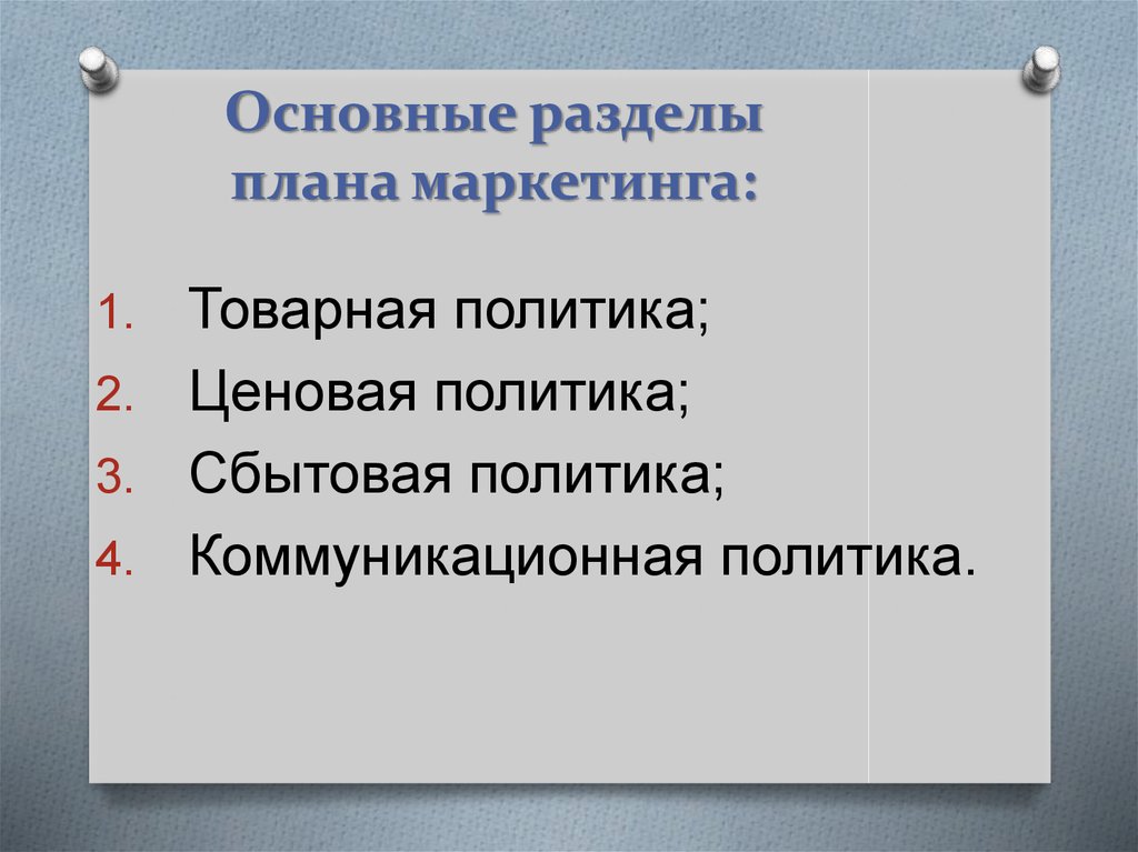 Последовательность разделов плана маркетинга