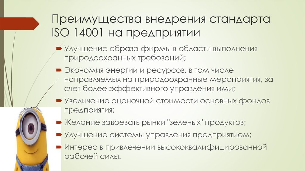 Внедрение стандартов. Преимущества внедрения Сэм, соответствующей требованиям ISO 14001:. Преимущества от внедрения ИСМ. Достоинства мероприятия. Достоинства внедрения ПП.