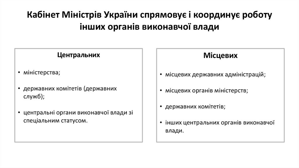 Кабінет Міністрів України спрямовує і координує роботу інших органів виконавчої влади
