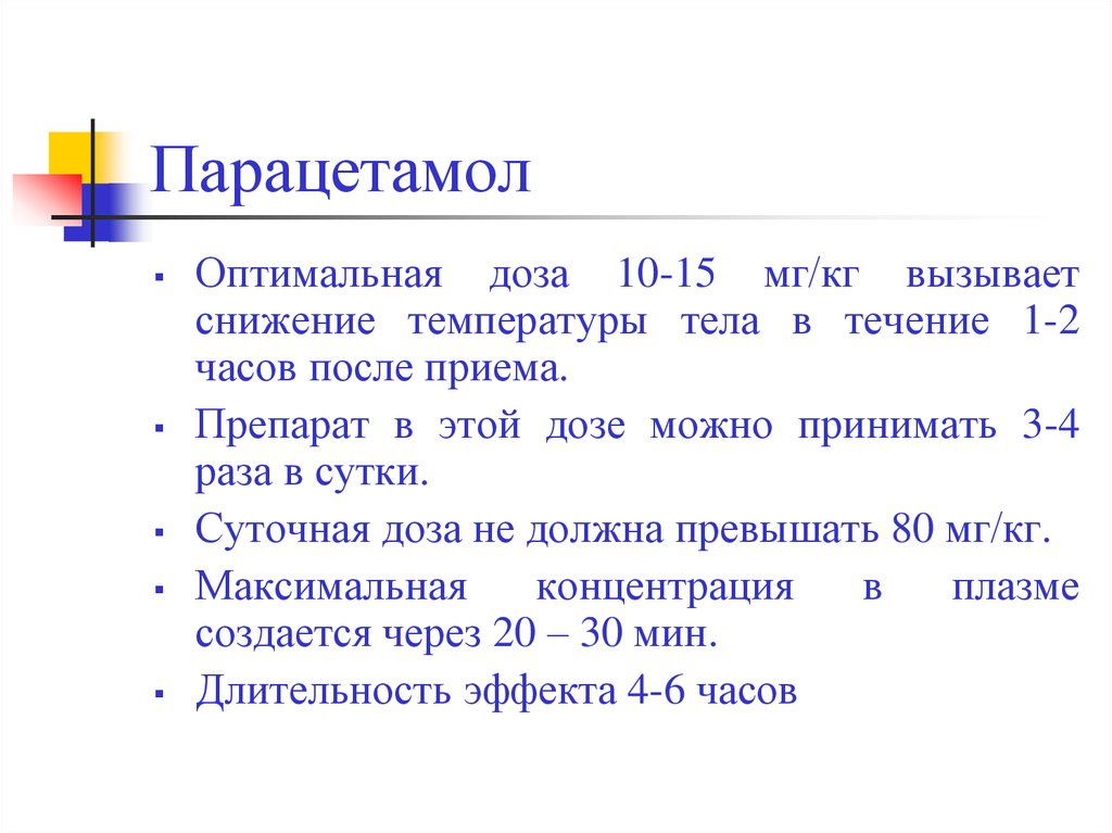 Схема приема парацетамола взрослому при температуре