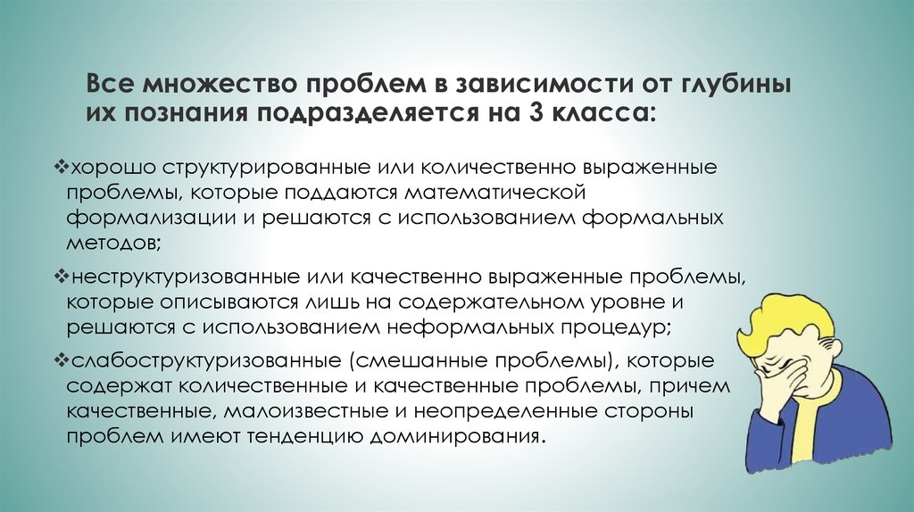 Выражена проблема. Все проблемы в зависимости от глубины их познания подразделяются на:.