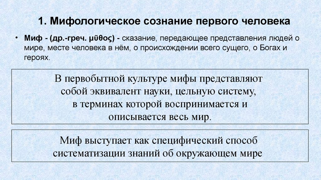 Передать представление. Мифологическое сознание.