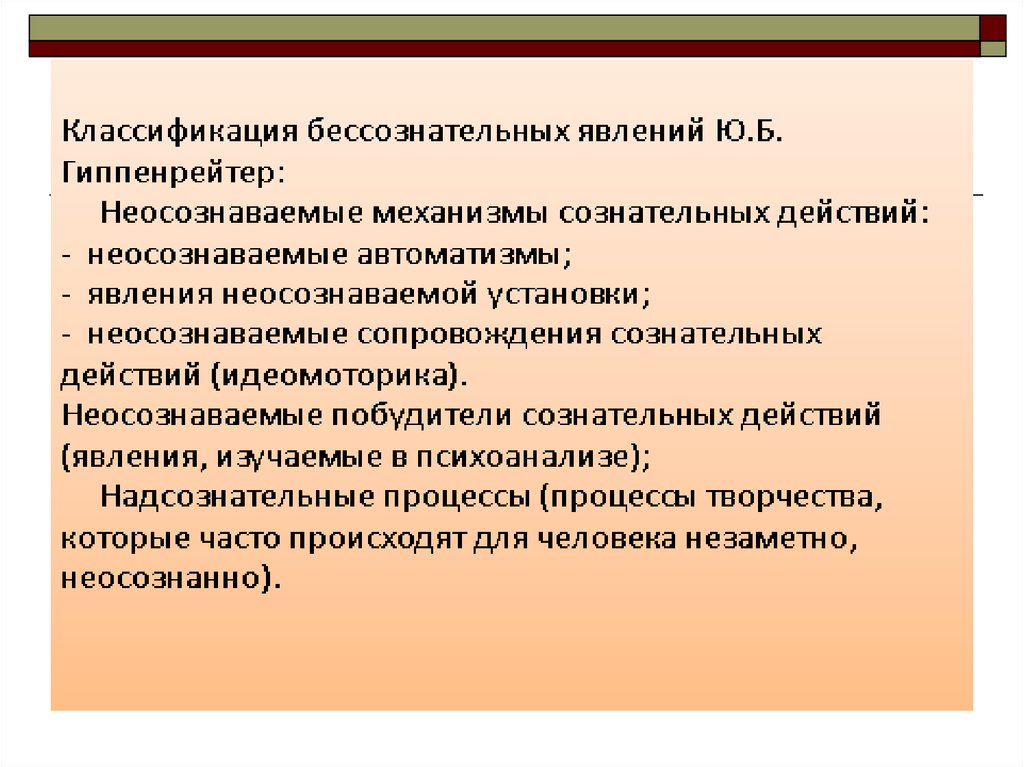 Осознаваемые процессы. Неосознаваемые психические процессы по Гиппенрейтер. Классификация бессознательных явлений. Классификация неосознанных явлений. Неосознаваемые явления.