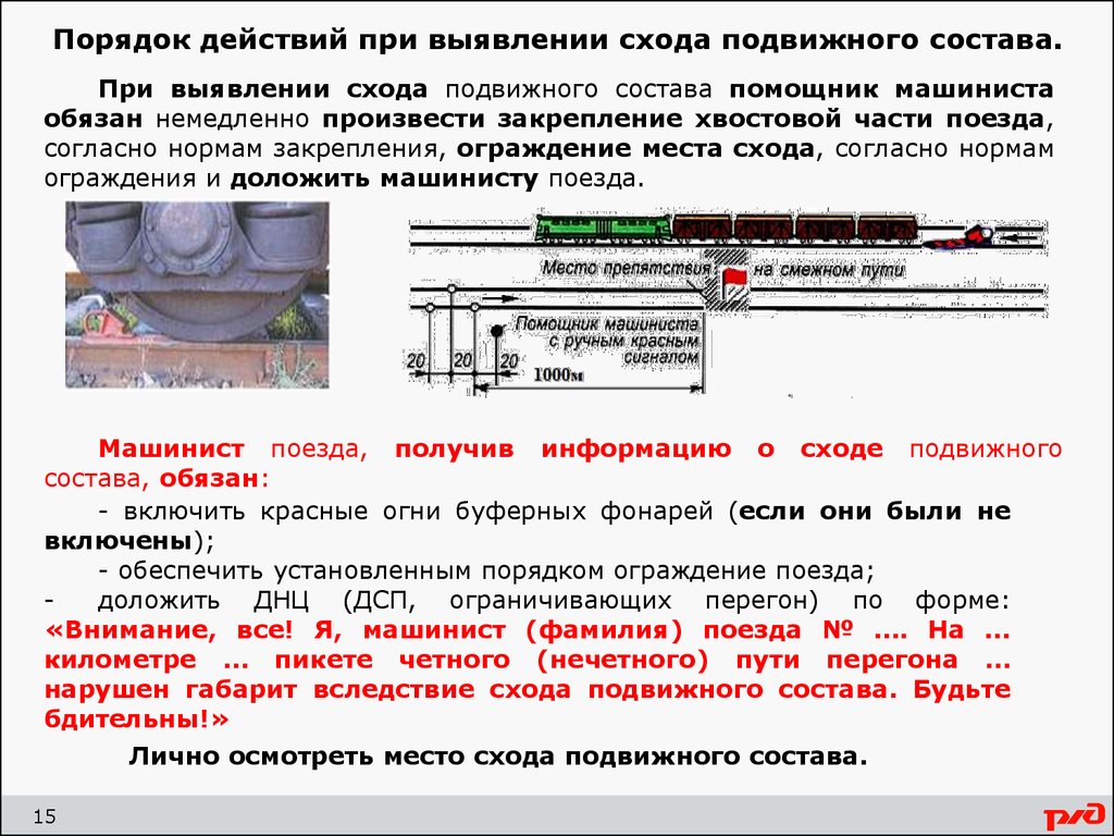 При выявлении неисправности дпп должен немедленно сообщить. Действия при сходе подвижного состава. Порядок ограждения поезда. Порядок действий при. Ограждение поезда при сходе.