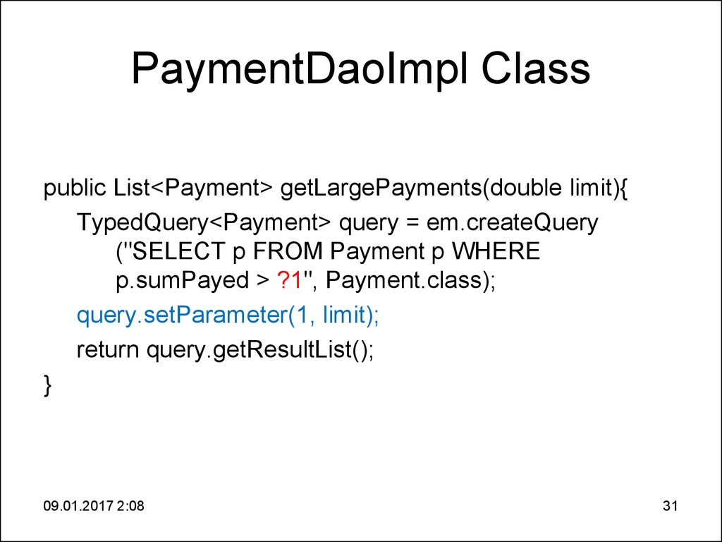 PaymentDaoImpl Class