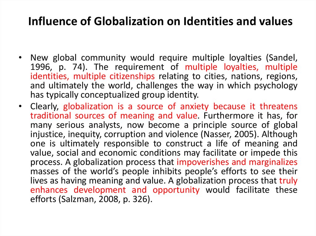 Influence of Globalization on Identities and values