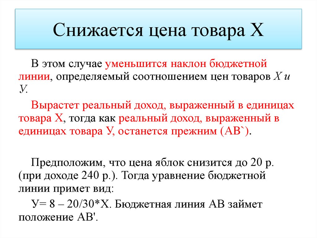 Снижается цена товара Х