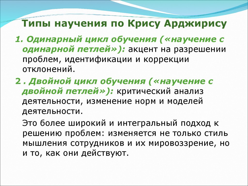 Механизмы научения. Типы научения. Двойной цикл обучения. Разновидности пассивного научения.