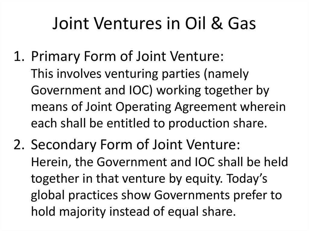 Joint Ventures in Oil & Gas