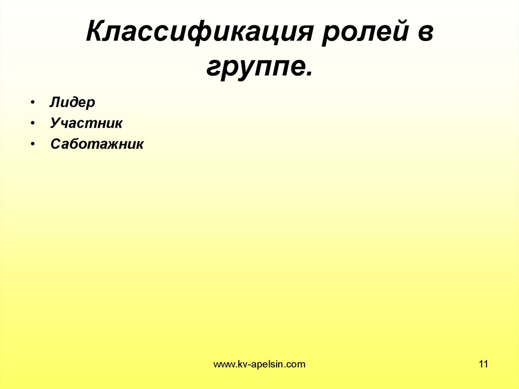 Классификация ролей. Классификация ролей в группе. Роль градации.